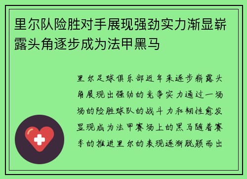 里尔队险胜对手展现强劲实力渐显崭露头角逐步成为法甲黑马